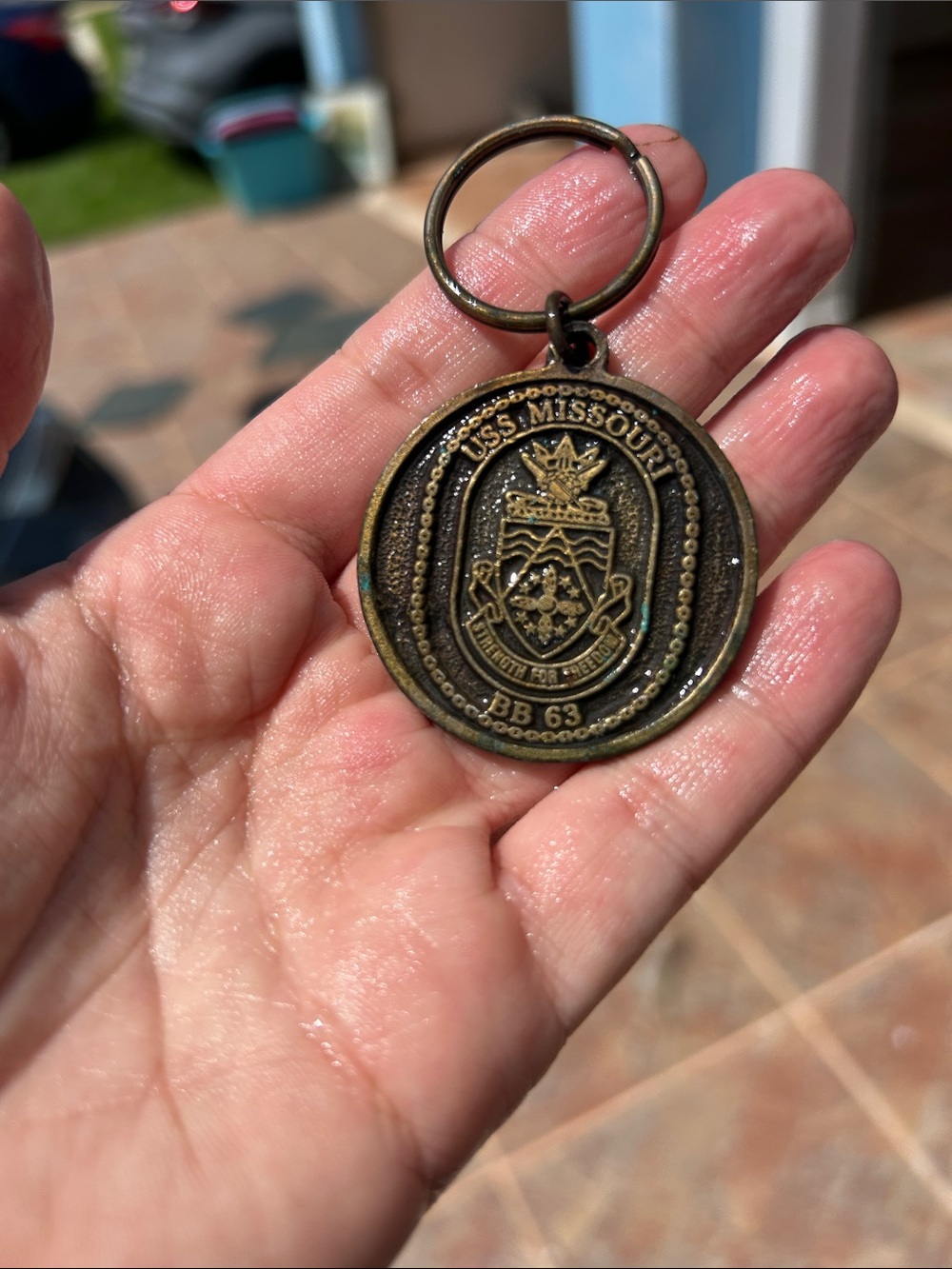 U.S.S. Missouri BB-63 Brass Keychain - Antique Gold
